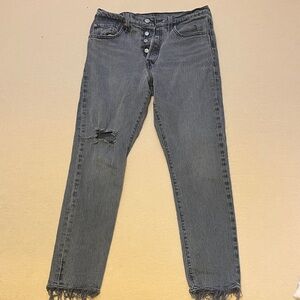 Levi's Distressed Gray Ankle Jeans 28W 28L 501 S